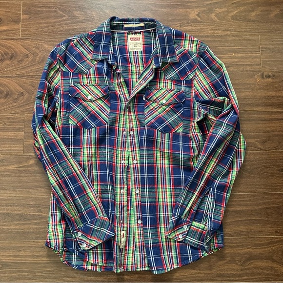 Levi's Other - Levi's Blue and Red Casual Button Down Shirt With Pearl Snaps